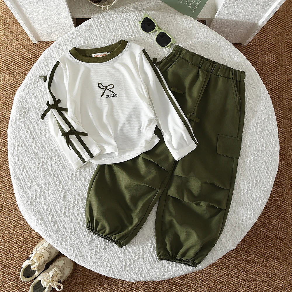 Girls Letter Embroidered Top & Pants Set